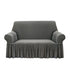 SOGA 2-Seater Grey Sofa Cover with Ruffled Skirt Couch Protector High Stretch Lounge Slipcover Home Decor