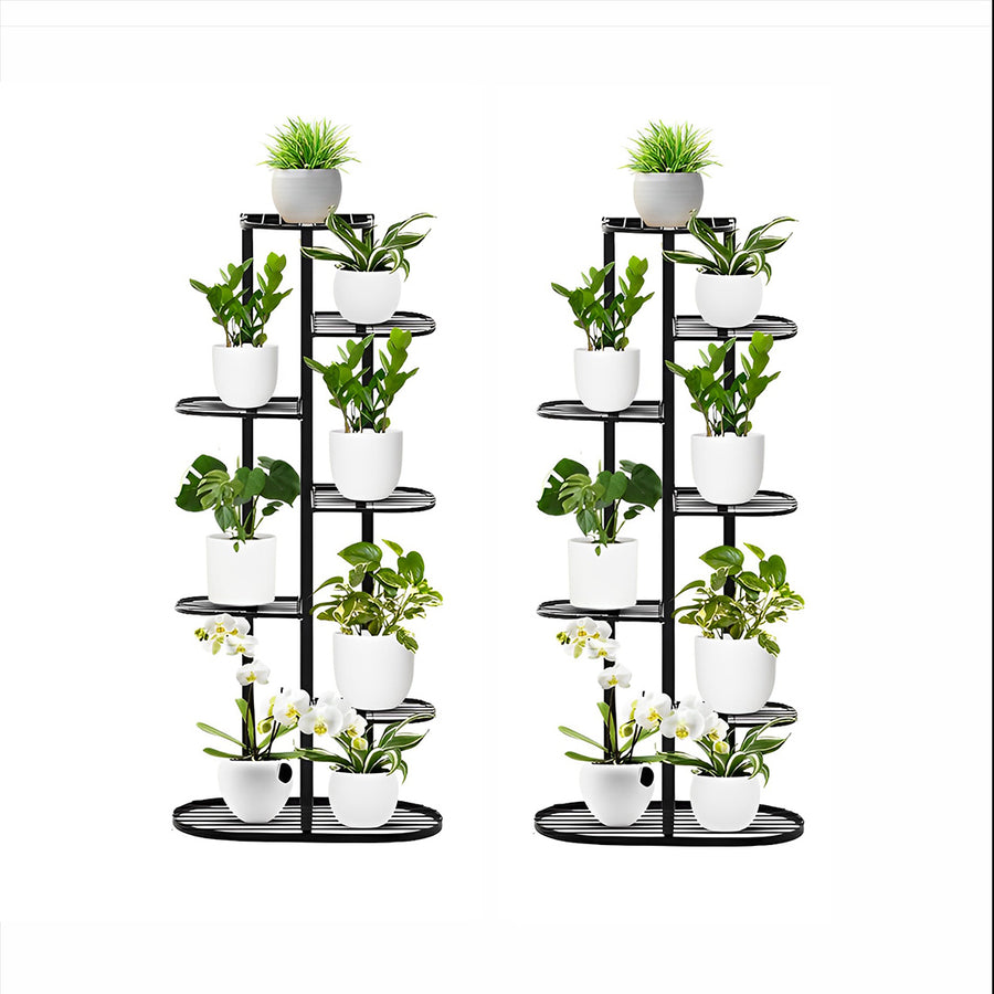 SOGA 2X 7 Tier 8 Pots Black Metal Plant Rack Flowerpot Storage Display Stand Holder Home Garden Decor