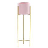 SOGA 2 Layer 60cm Gold Metal Plant Stand with Pink Flower Pot Holder Corner Shelving Rack Indoor Display