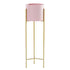 SOGA 2 Layer 60cm Gold Metal Plant Stand with Pink Flower Pot Holder Corner Shelving Rack Indoor Display