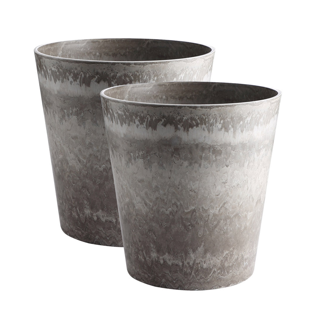 SOGA 2X 32cm Rock Grey Round Resin Plant Flower Pot in Cement Pattern Planter Cachepot for Indoor Home Office Office