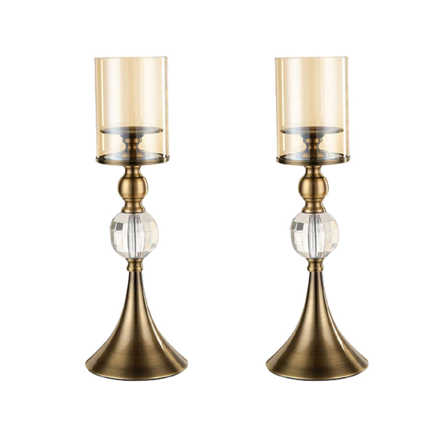 SOGA 2X 43cm Glass Candle Holder Candle Stand Glass/Metal