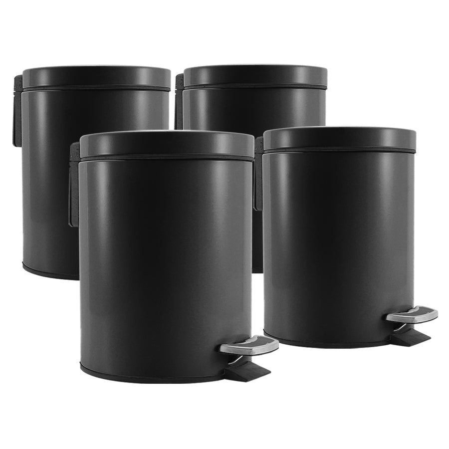 SOGA 4X Foot Pedal Stainless Steel Rubbish Recycling Garbage Waste Trash Bin Round 12L Black