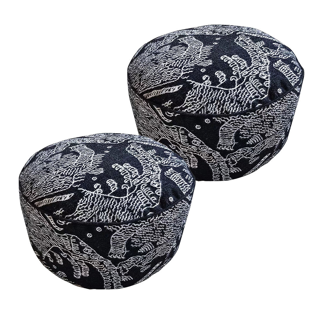 SOGA 2X 50x30CM Black Round Soft Pouffe Seat Cushion Elegant Home Accent D?cor Stylish Footstool
