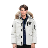 abbee White XL Winter Fur Hooded Down Jacket Stylish Lightweight Quilted Warm Puffer Coat