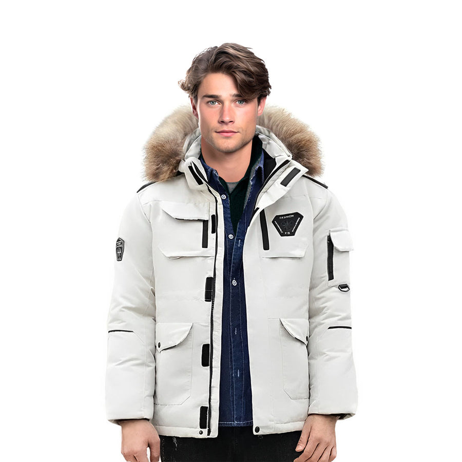 abbee White XL Winter Fur Hooded Down Jacket Stylish Lightweight Quilted Warm Puffer Coat