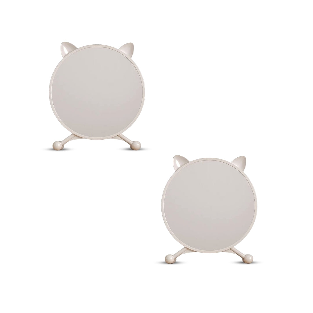 SOGA 2X 30cm White Smart Makeup Bedroom Table Mirror Cat Ear Style No LED Light