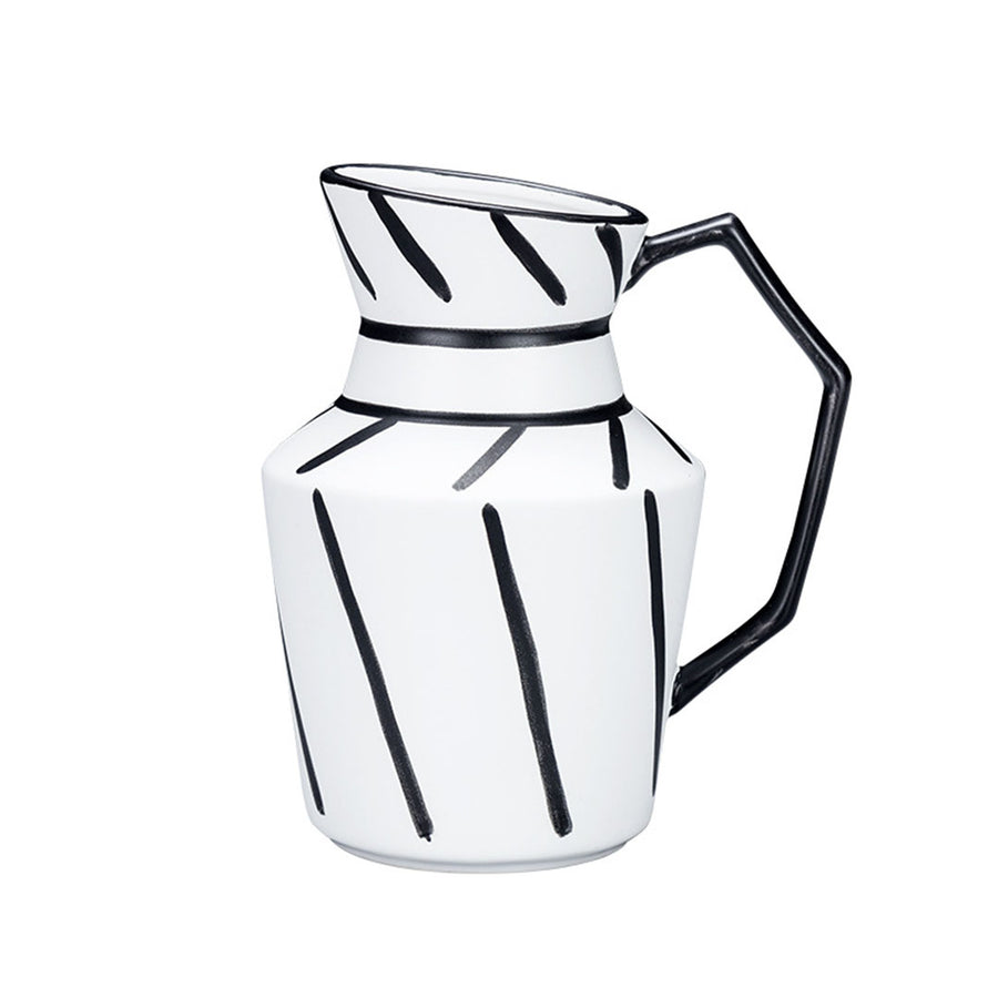 SOGA 23.5x19.5cm Ornament Modern Ceramic Decorative Pitcher Striped Vase with Handle with Geometric Design for Home D?cor
