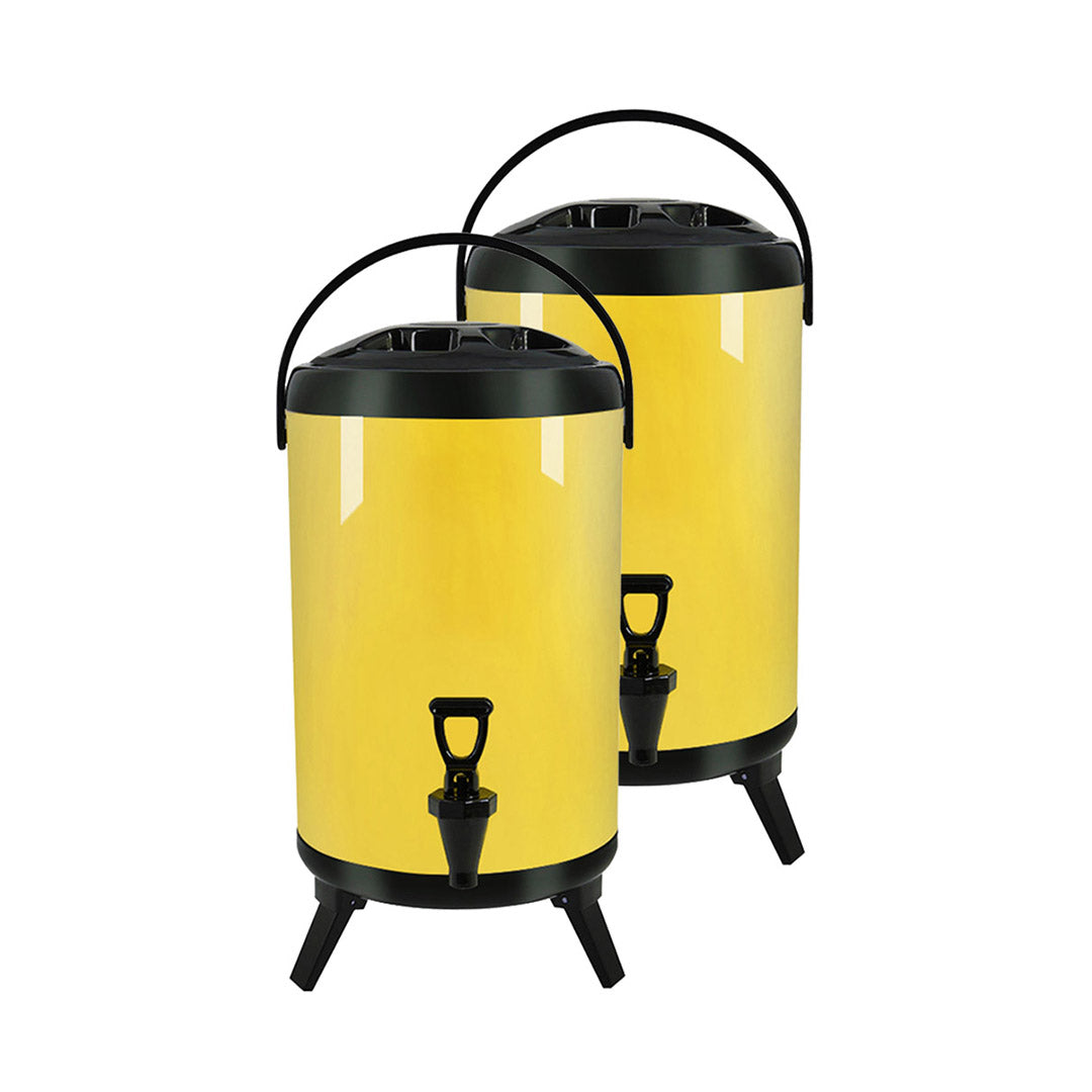 SOGA 2X 10L Stainless Steel Insulated Milk Tea Barrel Hot and Cold Beverage Dispenser Container with Faucet Yellow