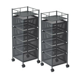SOGA 2X 4 Tier Steel Square Rotating Kitchen Cart Multi-Functional Shelves Portable Storage Organizer with Wheels