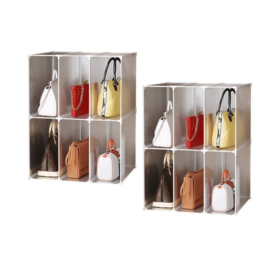 SOGA 2X 2 Tier Multifunctional PP Plastic Bag Box Portable Cubby DIY Storage Shelves Stackable Handbag Purse Organiser