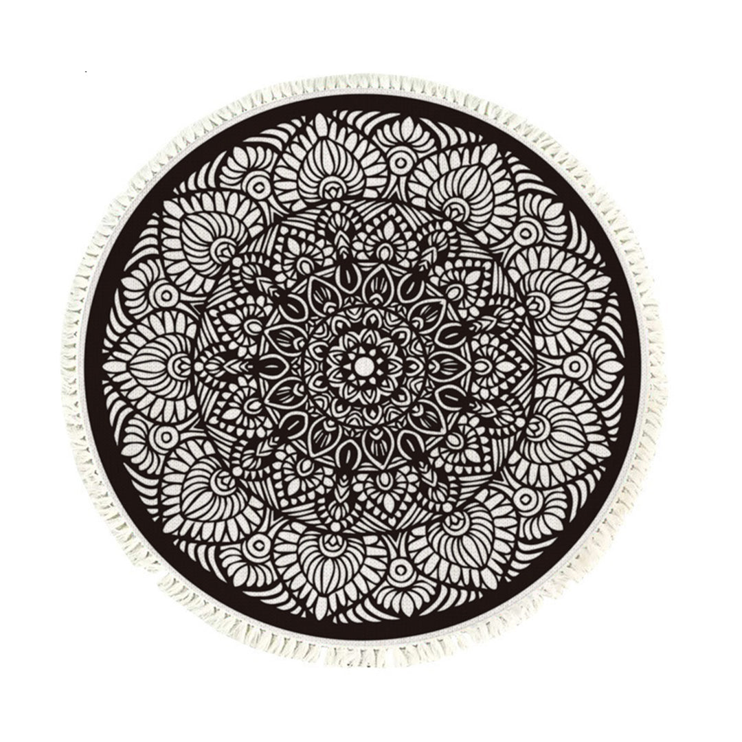 SOGA 120cm Mandala Modern Ethnic Tassel Print Anti-slip Doormat, Home Decor Decor