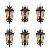 Vintage Lamp 6X 60.3cm Aluminum & Glass Lantern Elegant Chandelier Style Classic Hanging Light Antique-Inspired Design