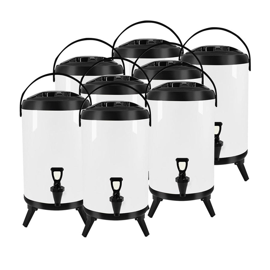 SOGA 8X 8L Stainless Steel Insulated Milk Tea Barrel Hot and Cold Beverage Dispenser Container with Faucet White