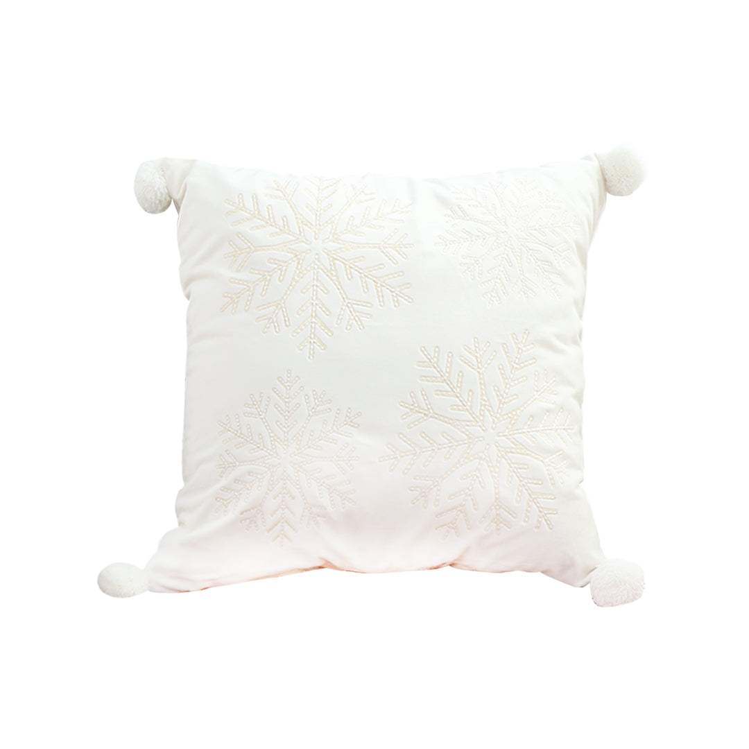 SOGA 45cm Throw Pillow  White Soft Plush Cushion Christmas Snowflake Ball Square For festive Holiday