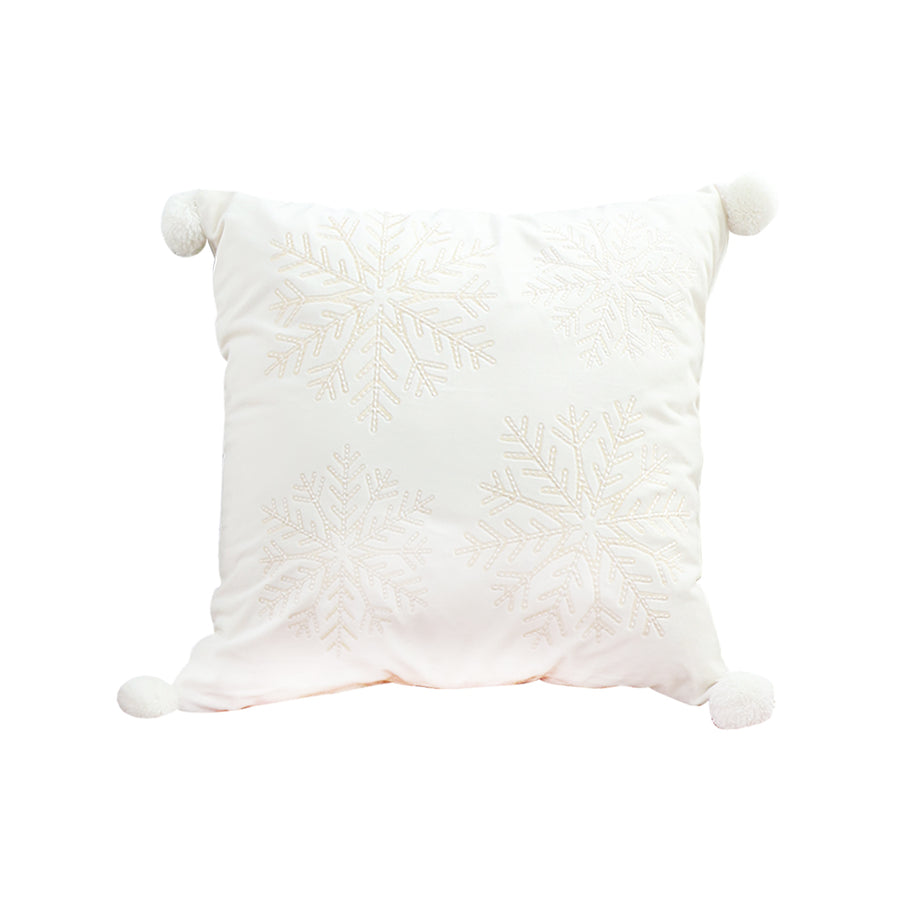 SOGA 45cm Throw Pillow  White Soft Plush Cushion Christmas Snowflake Ball Square For festive Holiday