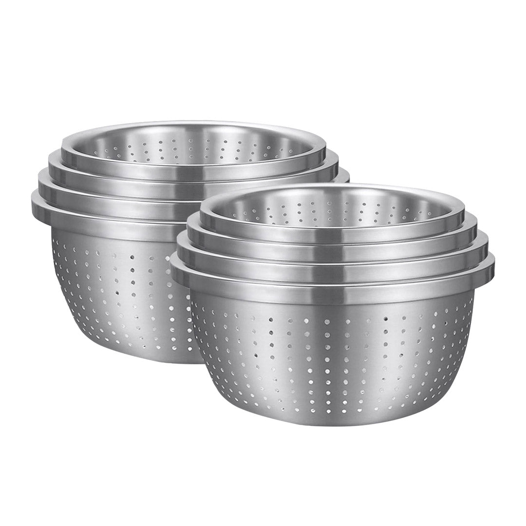 SOGA 2X Stainless Steel Nesting Basin Colander Perforated Kitchen Sink Washing Bowl Metal Basket Strainer Set of 4 4