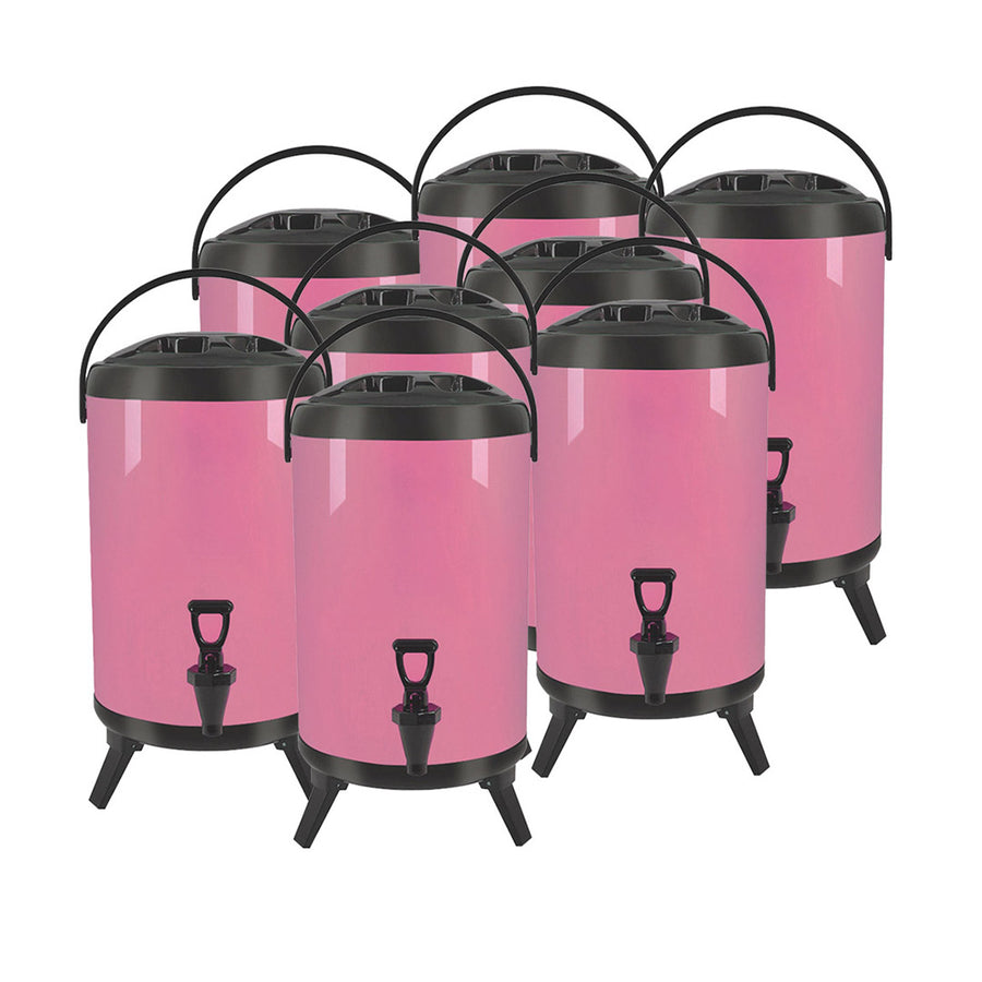 SOGA 8X 8L Stainless Steel Insulated Milk Tea Barrel Hot and Cold Beverage Dispenser Container with Faucet Pink