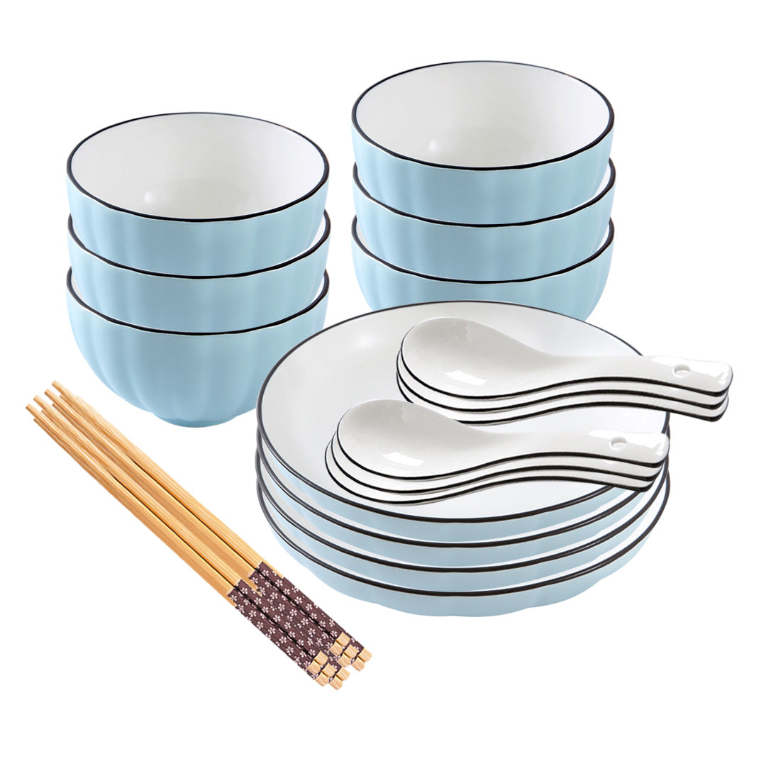 SOGA Blue Japanese Style Ceramic Dinnerware Crockery Soup Bowl Plate Server Kitchen Home Decor Set of 10 10