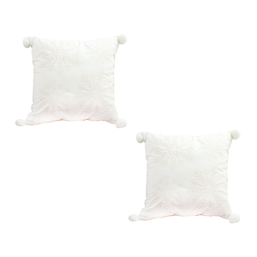 SOGA 2X 45cm Throw Pillow White Soft Plush Cushion Christmas Snowflake Ball Square For festive Holiday