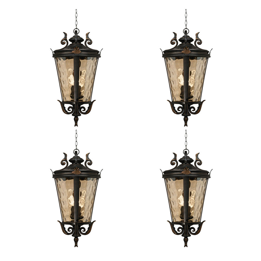 Vintage Lamp 4X 60.3cm Aluminum & Glass Lantern Elegant Chandelier Style Classic Hanging Light Antique-Inspired Design