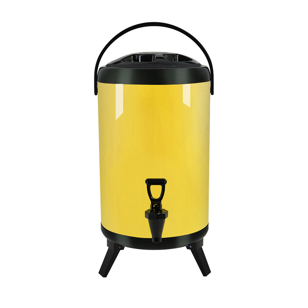 SOGA 8L Stainless Steel Insulated Milk Tea Barrel Hot and Cold Beverage Dispenser Container with Faucet Yellow