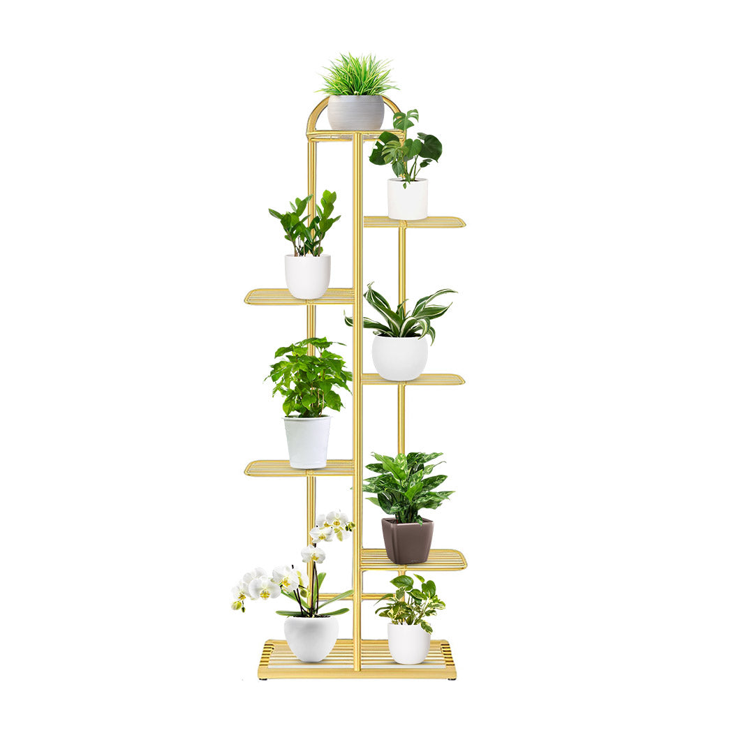 SOGA 7 Tier 8 Pots Gold Metal Plant Stand Flowerpot Display Shelf Rack Indoor Home Office Decor