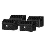 SOGA 4X Leather Car Boot Collapsible Foldable Trunk Cargo Organizer Portable Storage Box Black/White Stitch with Lock Small