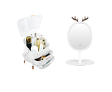 SOGA White Cosmetic Jewelry Storage Organiser with Antler LED Light Mirror Tabletop Vanity Set