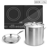SOGA Dual Burners Cooktop Stove, 21L Stainless Steel Stockpot 30cm and 30cm Induction Fry Pan