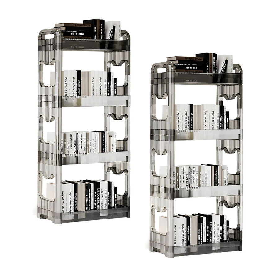 SOGA 2X 38x24cm Clear 4 Tier Bookshelf & Cosmetic Storage Organizer Trolley Rack
