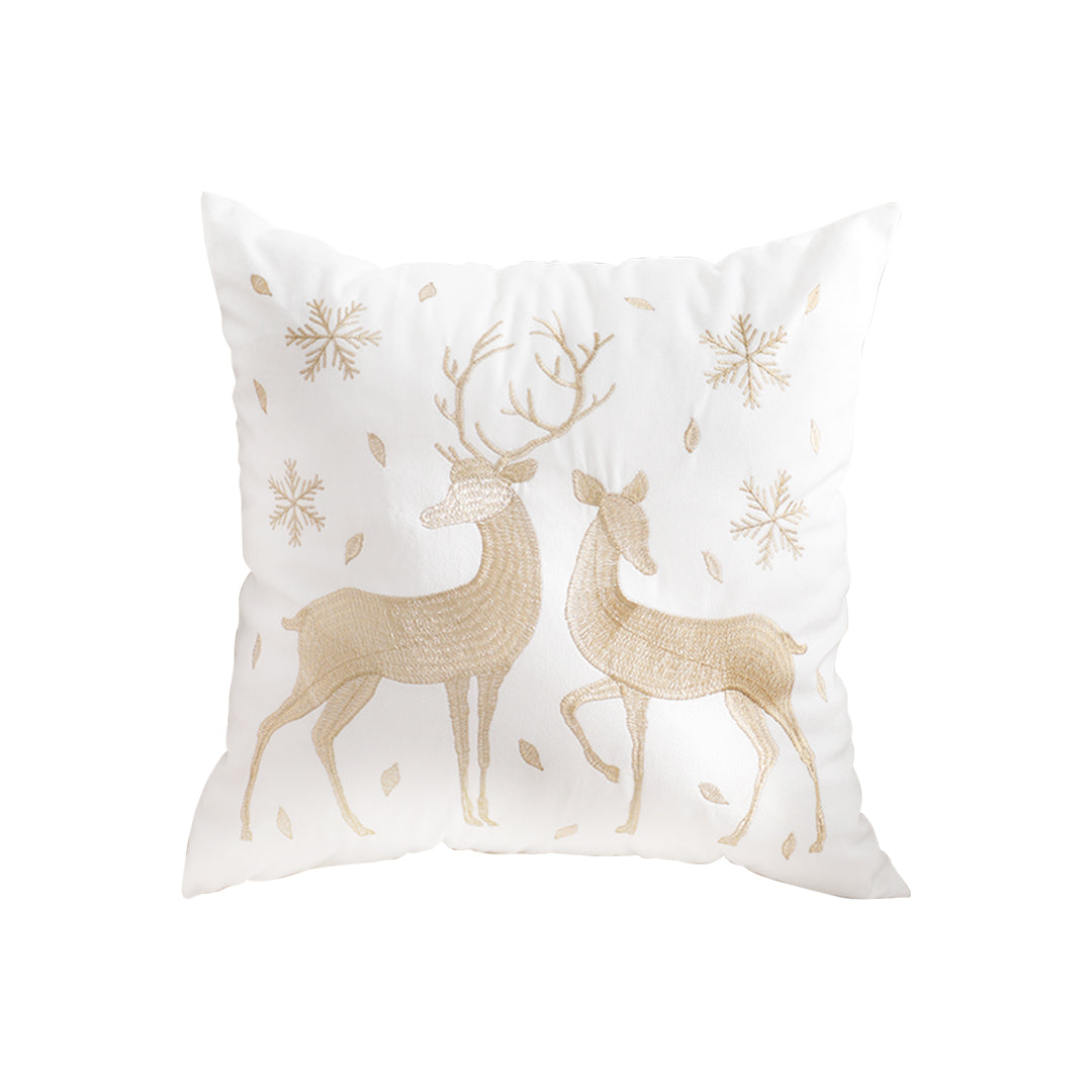 SOGA 45cm Throw Pillow White with Golden Christmas Reindeer Festive Holiday Square Cushion for Cozy Winter Decor