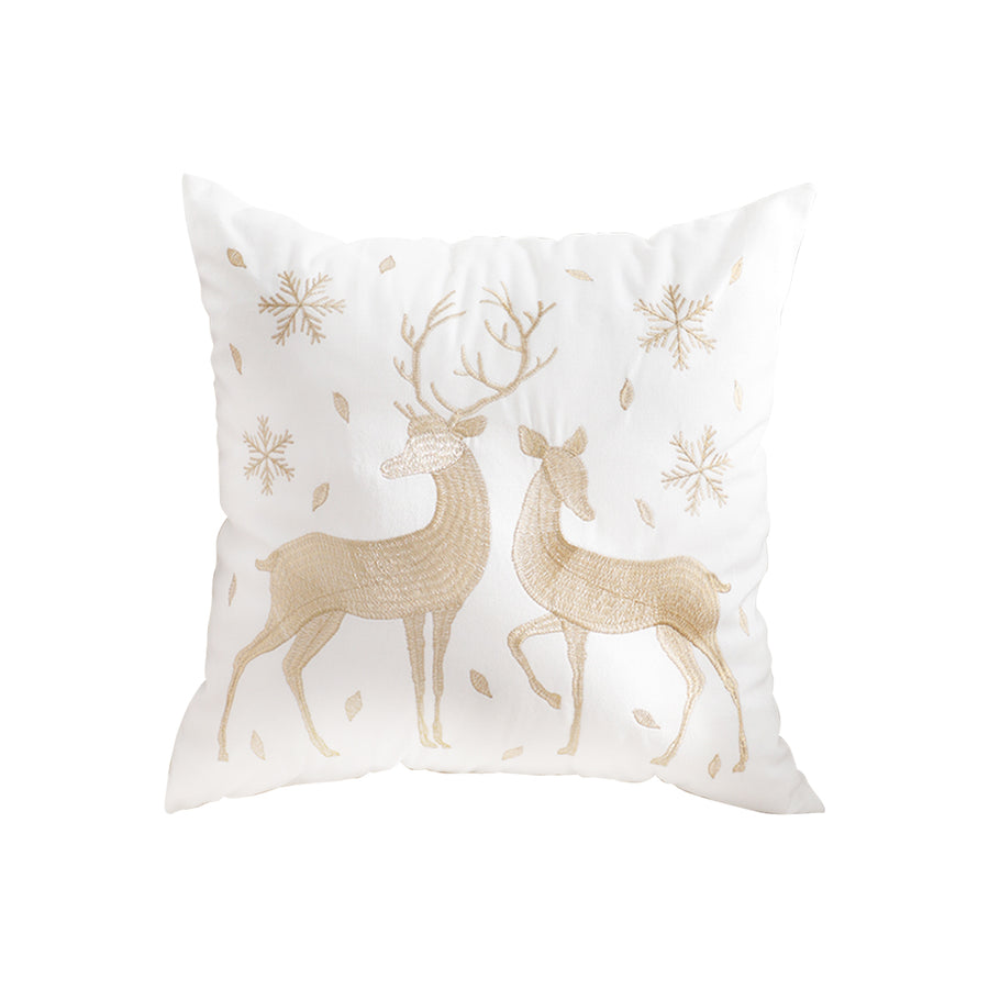 SOGA 45cm Throw Pillow White with Golden Christmas Reindeer Festive Holiday Square Cushion for Cozy Winter Decor