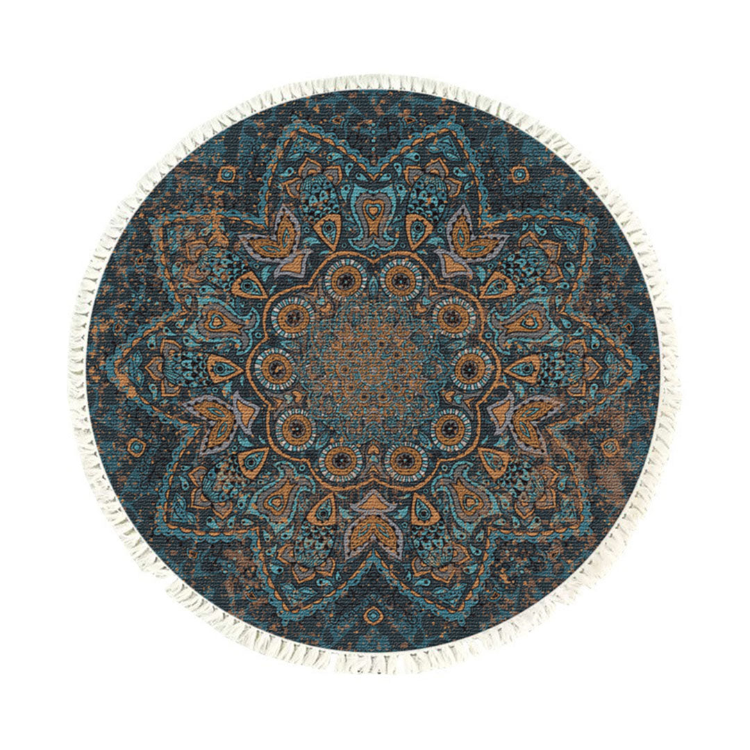 SOGA 120cm Mandala Pattern Circle Area Rugs for Living Room Lounge, Anti-slip Doormat, Home Decor Decor