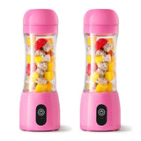 SOGA 2X 380ml Portable Mini USB Rechargeable Handheld Fruit Mixer Juicer Pink