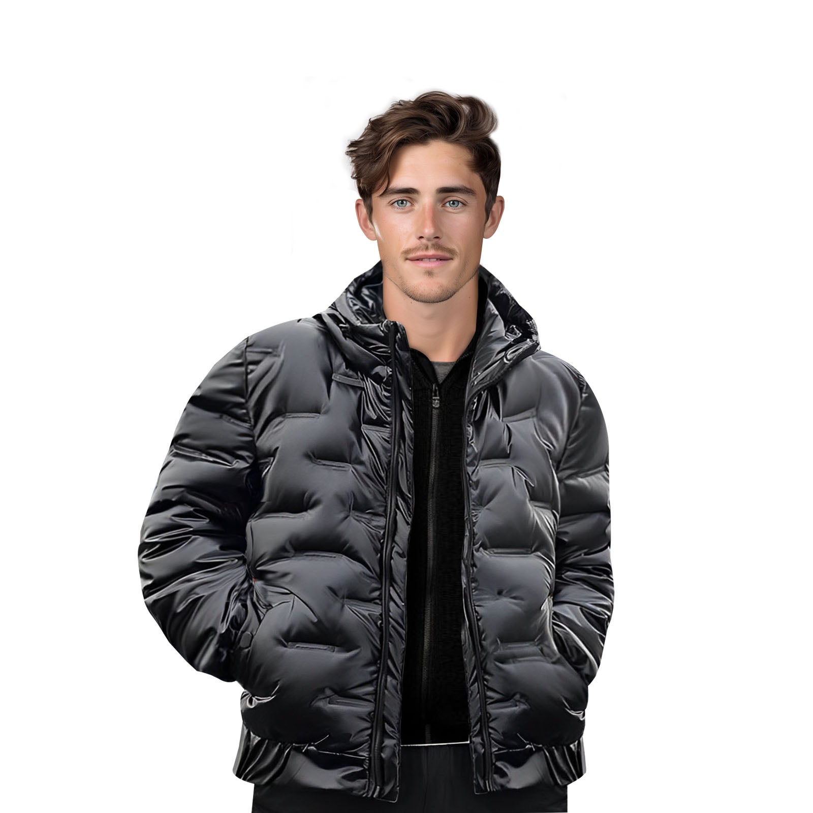 abbee Black XL Winter Hooded Glossy Down Jacket Stylish Lightweight Quilted Warm Puffer Coat