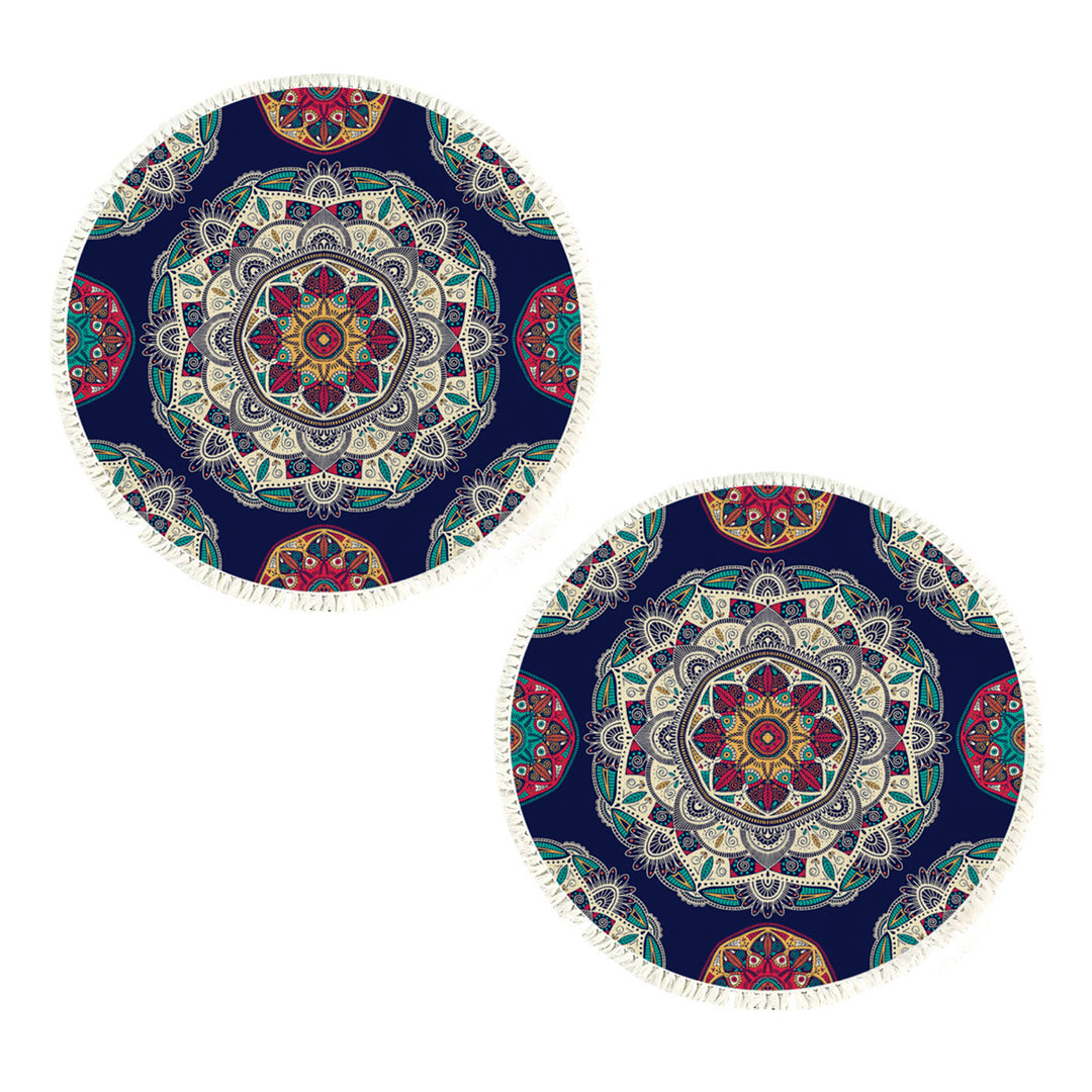SOGA 2X 90cm Round Rug Bohemian Circle Area Rug with Bohemian Geometric Pattern, Anti-slip Doormat, Home Decor