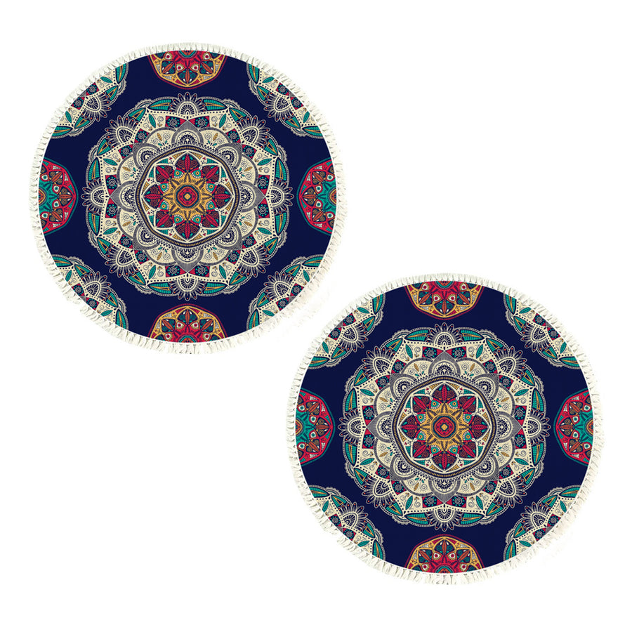 SOGA 2X 90cm Round Rug Bohemian Circle Area Rug with Bohemian Geometric Pattern, Anti-slip Doormat, Home Decor