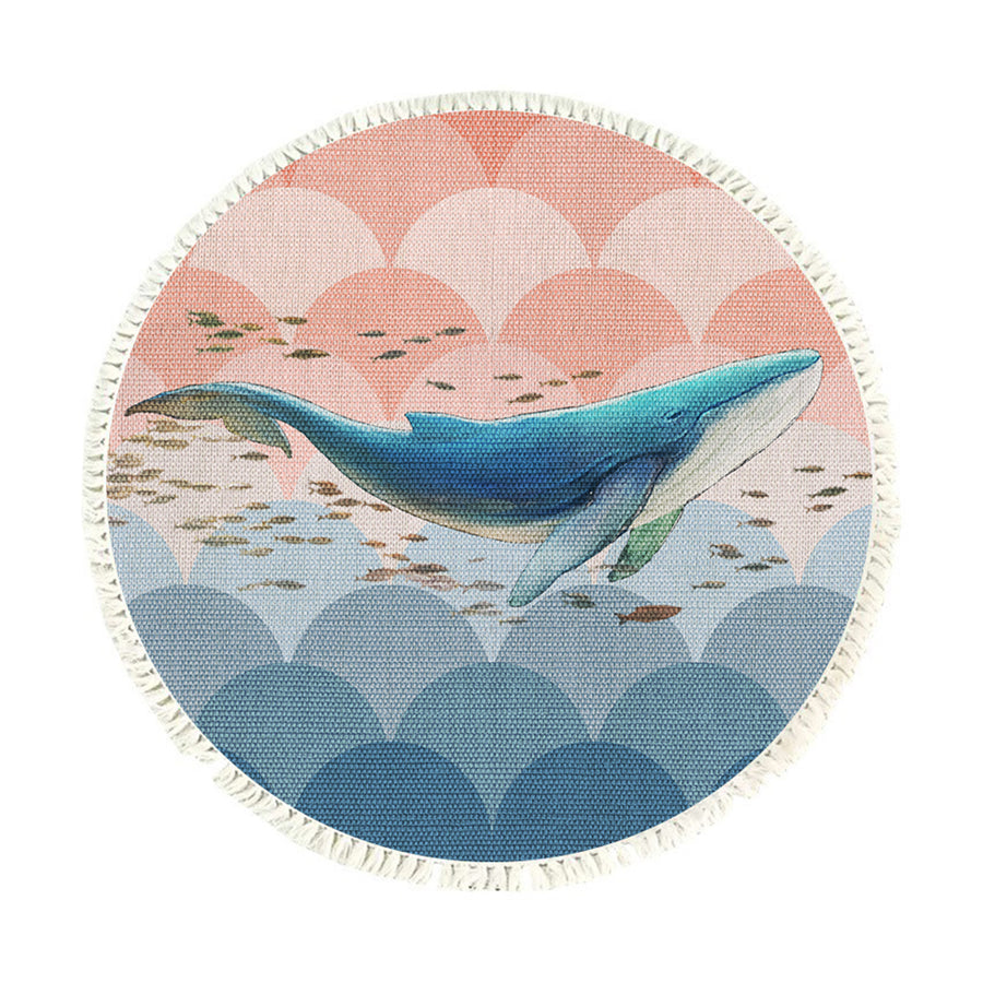 SOGA 120cm Round Tassels Shark Print Area Rugs, Home Decor
