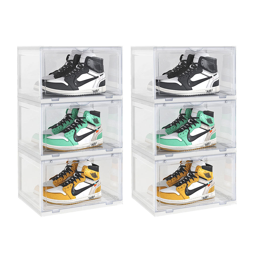 SOGA  2X 3 Tier Transparent Portable Shoe Organiser Sneaker Footwear Folding Plastic Bin Stackable Storage Box with Magnetic Door