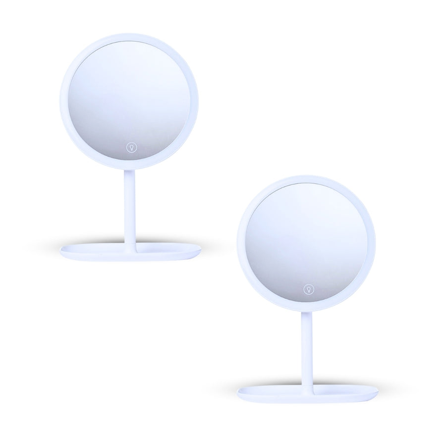 SOGA 2X 26cm White Round Smart LED Makeup Bedroom Table Vanity Mirror Tricolor Adjustable Light
