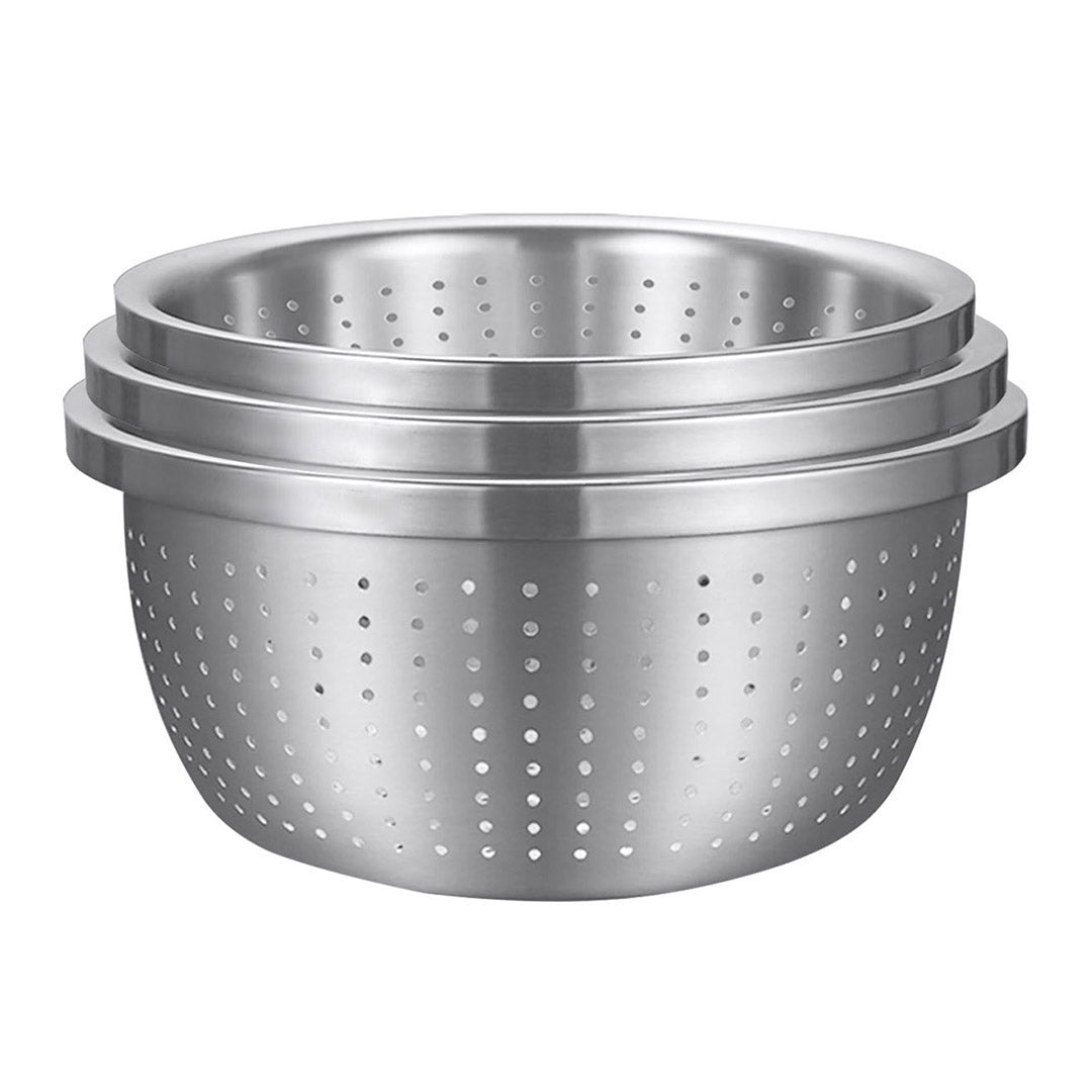 SOGA Stainless Steel Nesting Basin Colander Perforated Kitchen Sink Washing Bowl Metal Basket Strainer Set of 3 3