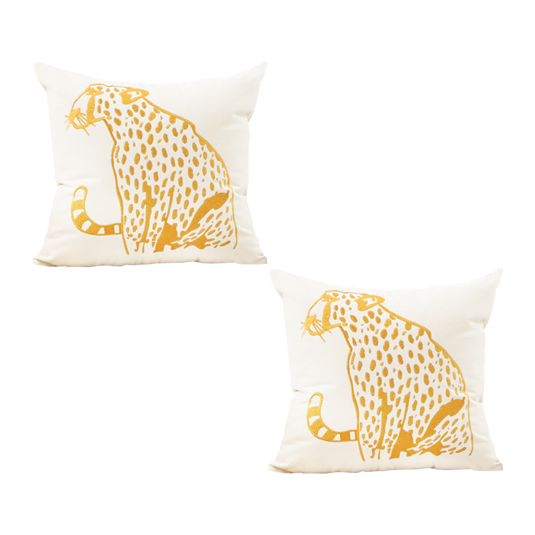 SOGA 45cm Throw Pillow White Light Luxury with Golden Leopard Design Decorative Square Cushion Home Decor Decor