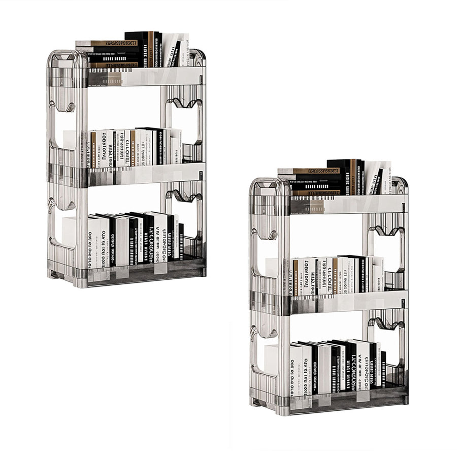 SOGA 2X 38x24cm Clear 3 Tier Bookshelf & Cosmetic Storage Organizer Trolley Rack