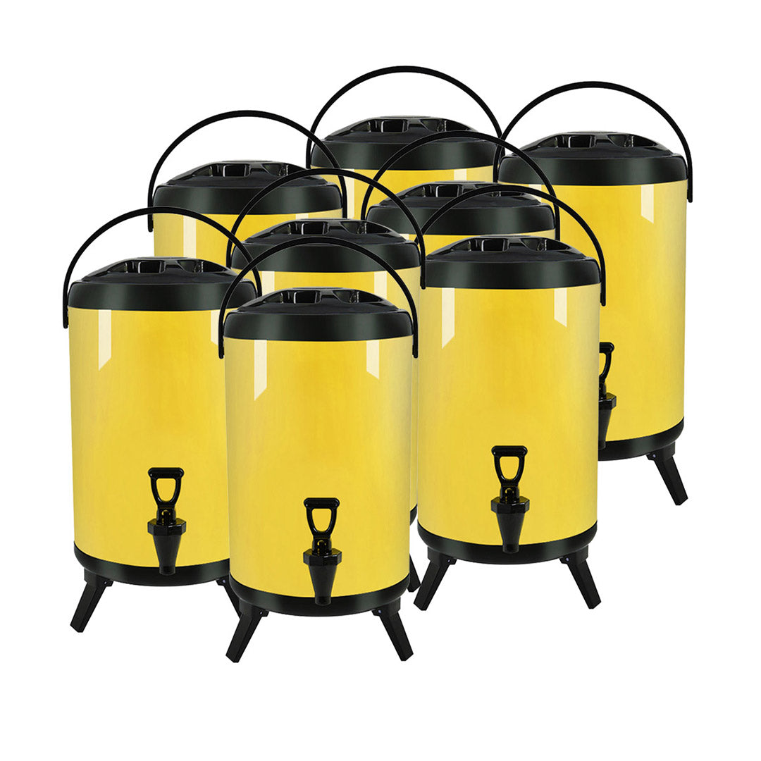 SOGA 8X 8L Stainless Steel Insulated Milk Tea Barrel Hot and Cold Beverage Dispenser Container with Faucet Yellow
