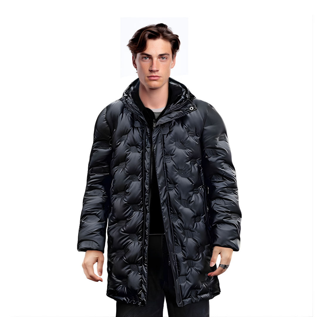 abbee Black XL Winter Hooded Glossy Overcoat Long Jacket Stylish Lightweight Quilted Warm Puffer Coat