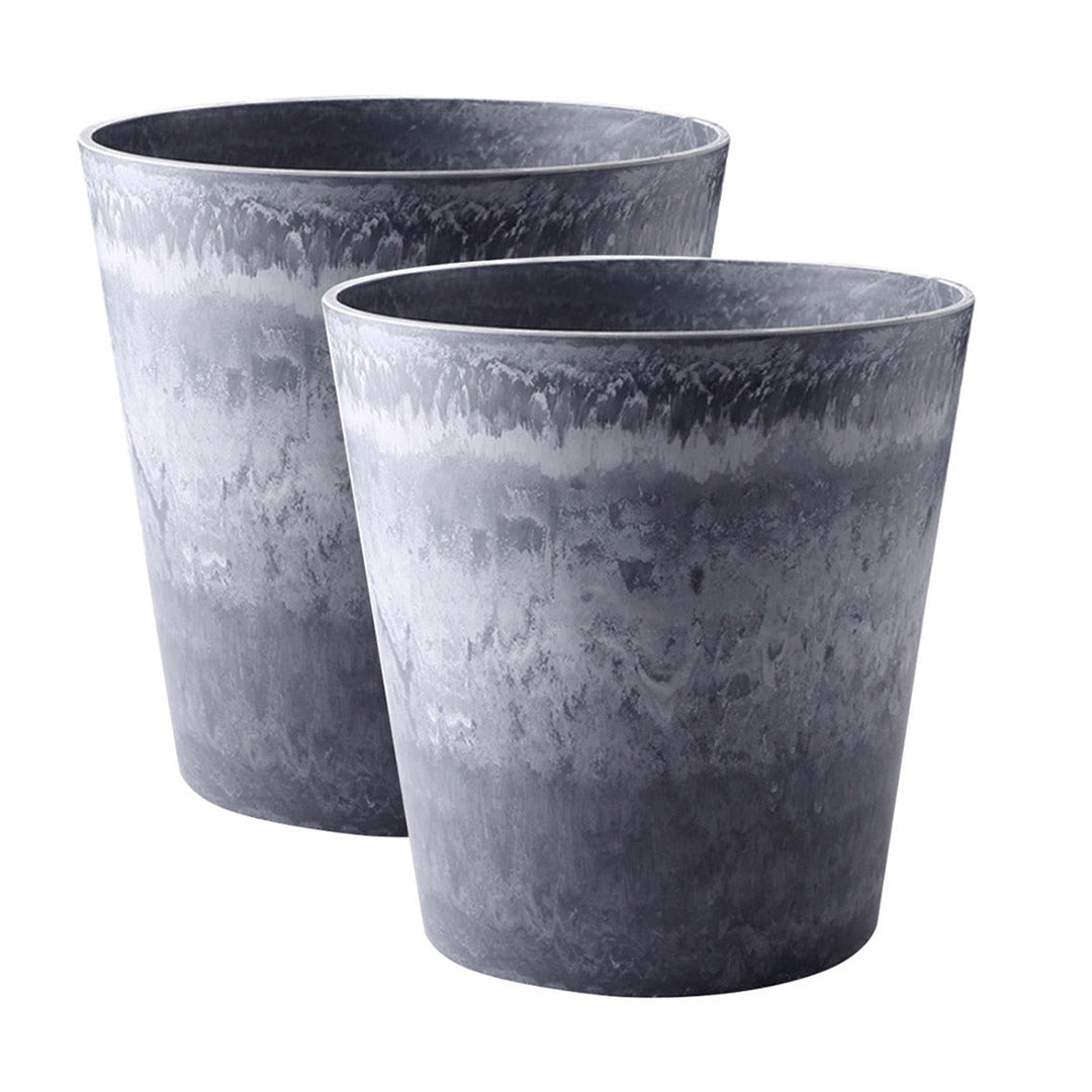 SOGA 2X 27cm Weathered Grey Round Resin Plant Flower Pot in Cement Pattern Planter Cachepot for Indoor Home Office Office