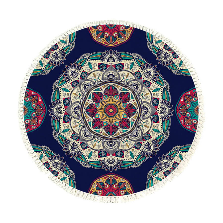 SOGA 90cm Round Rug Bohemian Circle Area Rug with Bohemian Geometric Pattern, Anti-slip Doormat, Home Decor
