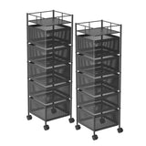 SOGA 2X 5 Tier Steel Square Rotating Kitchen Cart Multi-Functional Shelves Portable Storage Organizer with Wheels