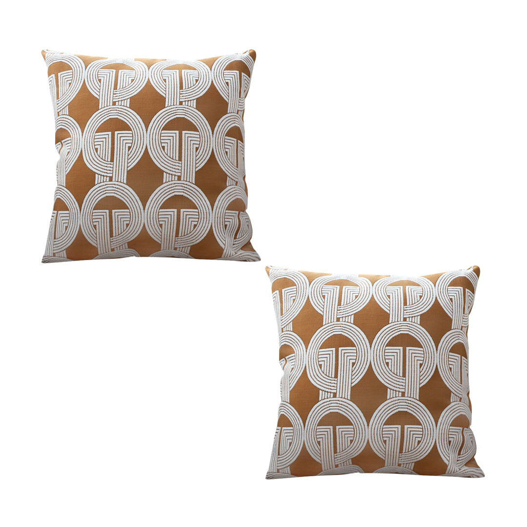 SOGA 2X 50cm Throw Pillow Brown Circular Chain Jacquard Decorative Square for Home Decor